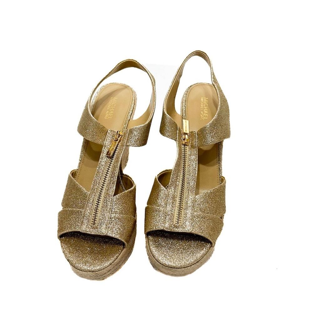 Michael Kors Berkley Gold Metallic Glitter Wedge Platform Espadrille US 9.5 NWOT - Picture 3 of 14